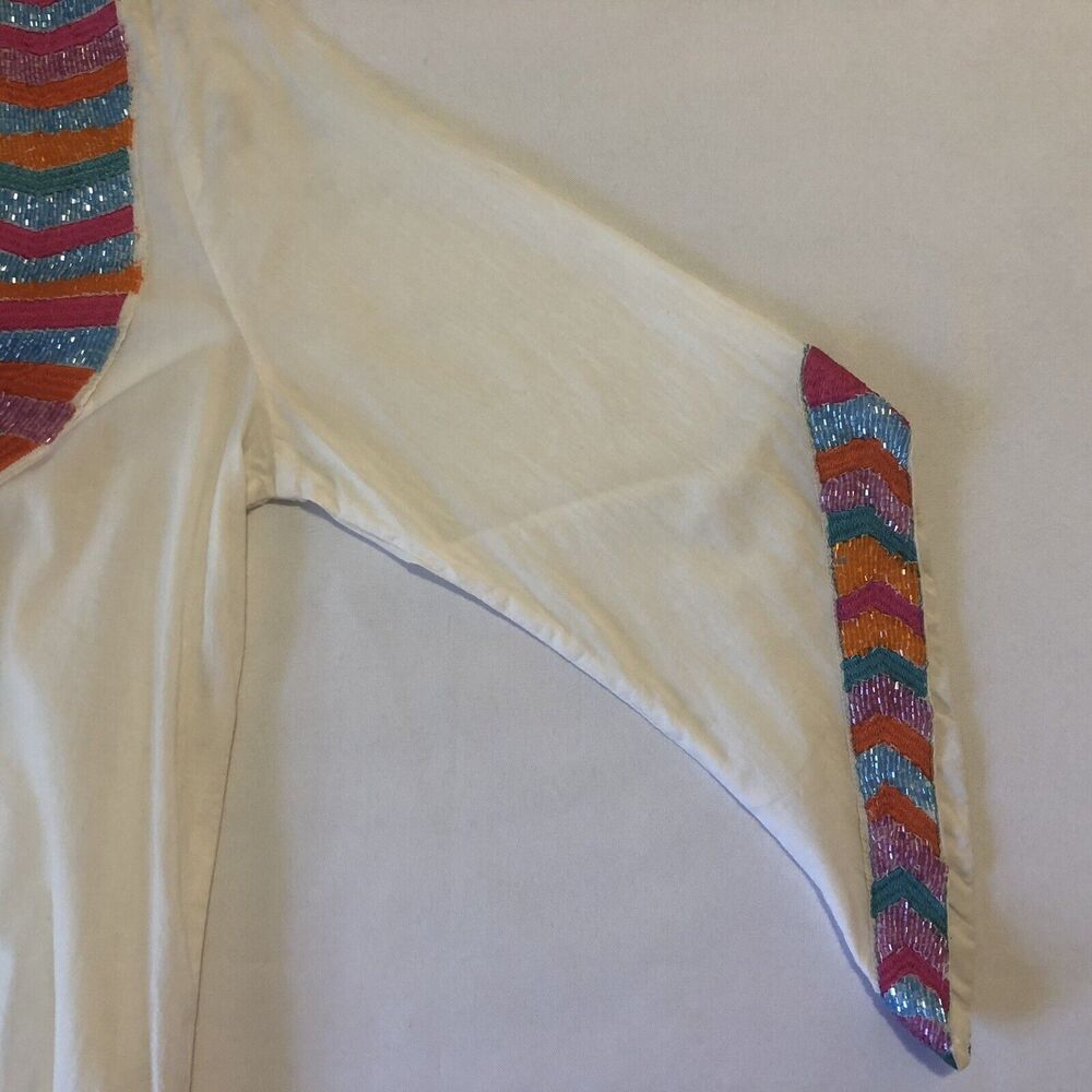 Mud Pie Tunic Women M (8-10) White Embellished 100% Cotton Coverup Top Boho - Picture 4 of 12